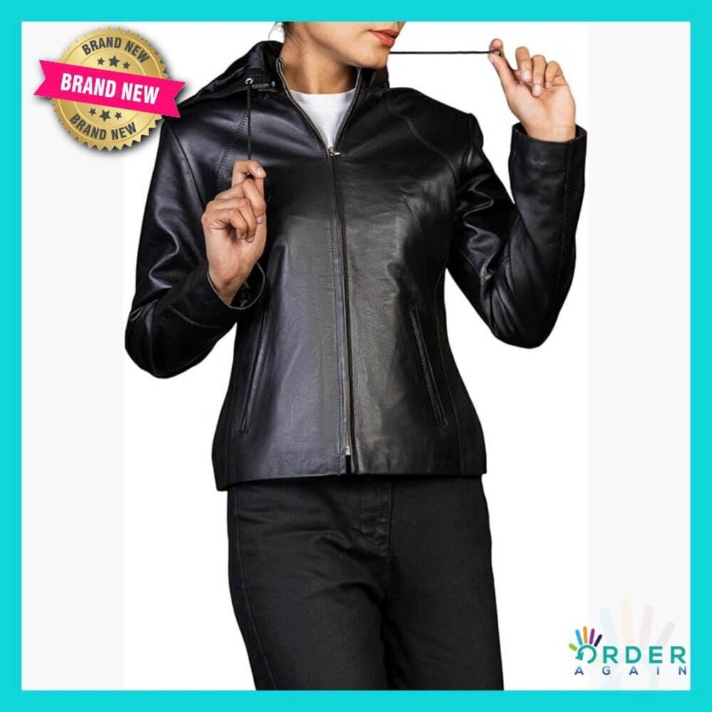 Real Leather Jacket Slim Fit Biker Moto Style with Removable Hood